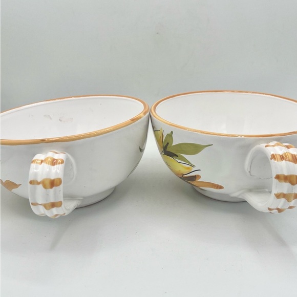 Vintage Italian Hand Painted Set of 2 Soup Mugs Sunflowers EUC 3”T 5.5” Diameter - Picture 3 of 6